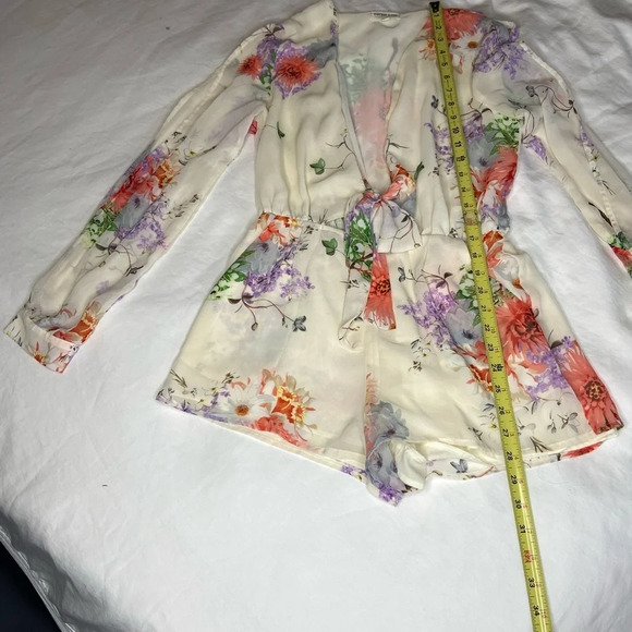 Cotton Candy LA romper cream floral print low cut  with a peek-a-boo tummy sexy - Picture 9 of 17